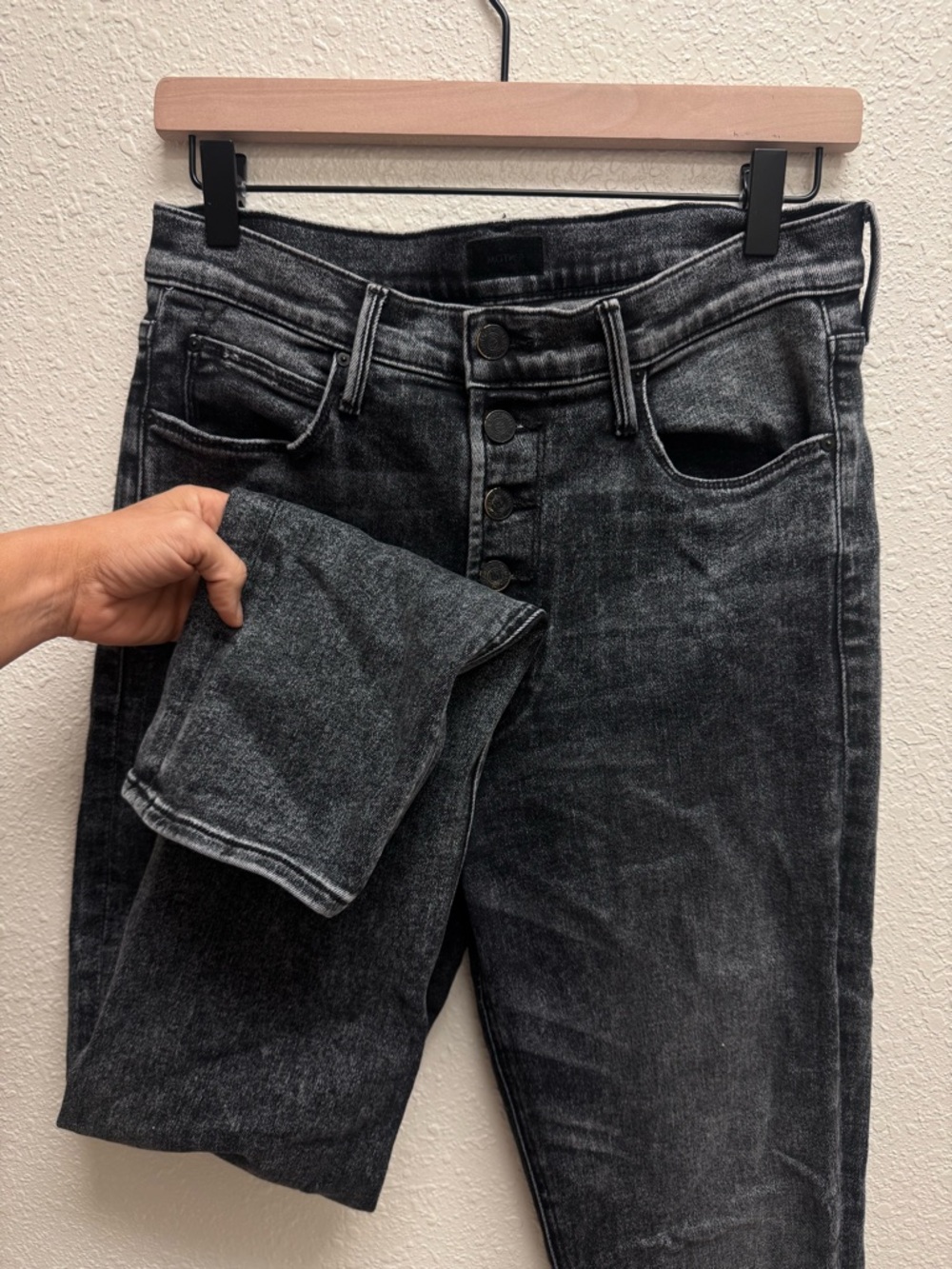 MOTHER Black Gray Washed High-Rise Jeans